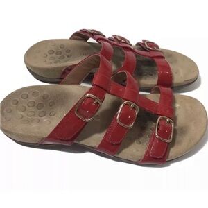 Vionic Misa Strappy Red Patent Slide Sandals. Size 8.